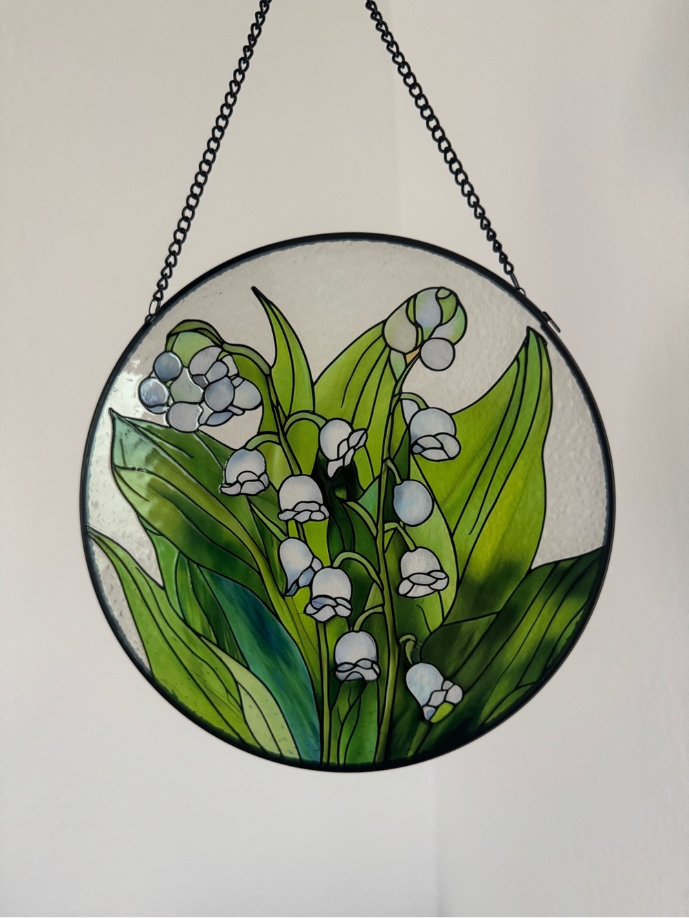 BRAND NEW ✨Lily of the Valley Stained Glass Suncatcher - Green and White 6.3X6.3